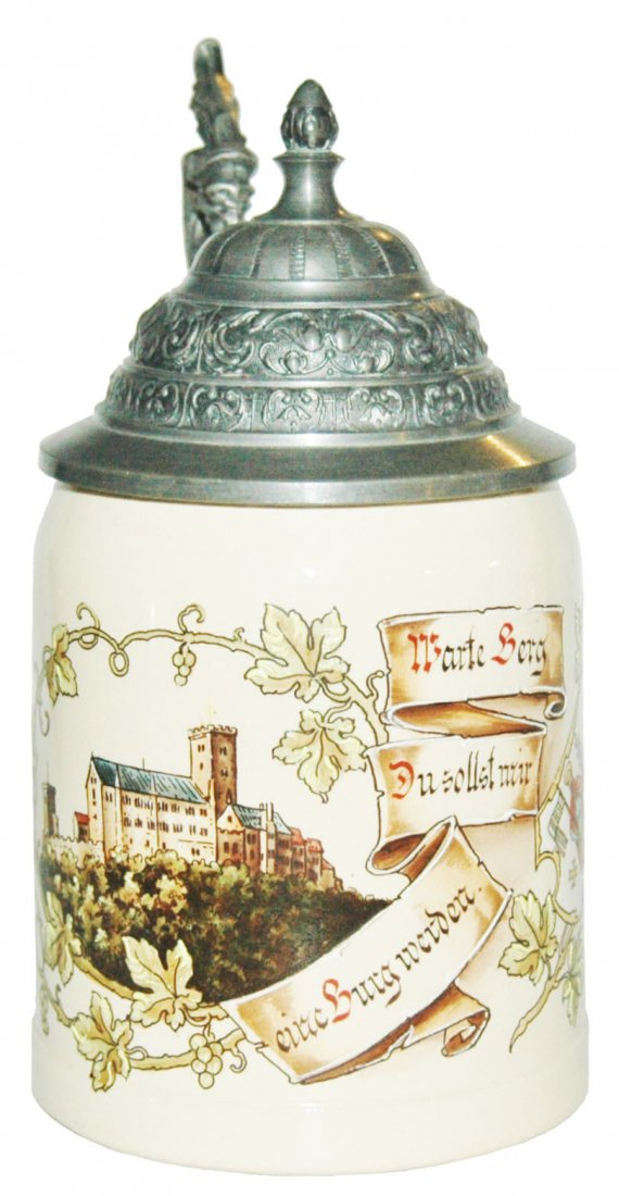 Wartburg Castle Van Hauten Mettlach Stein: Mettlach #1526 POG 1/2L. Wartburg castle and verse. Van Hauten. Mint.