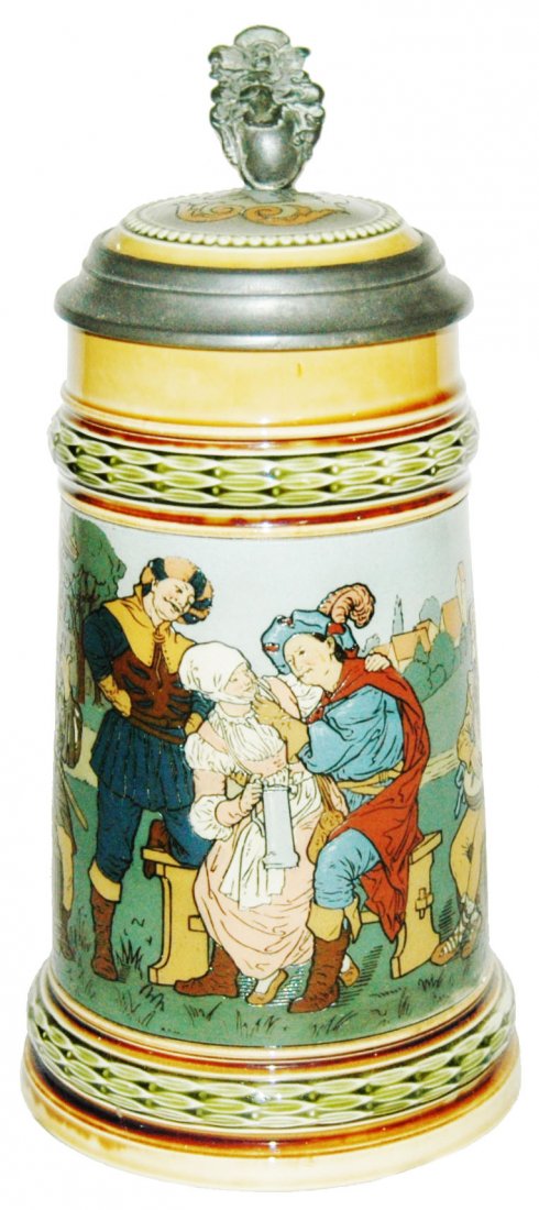 Outdoor Drinking Scene Mettlach Stein w Inlay Lid (1 of 1)