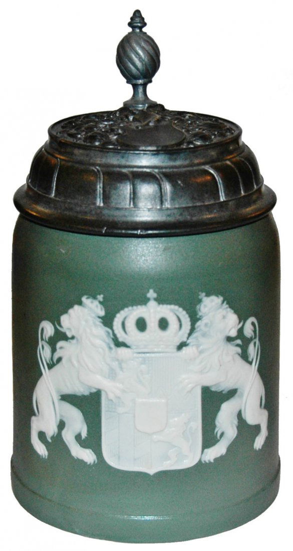 Bavarian Shield Cameo Mettlach Stein w Fancy Lid (1 of 1)