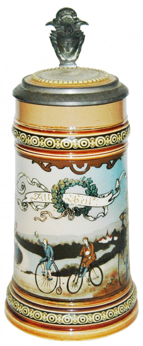 Bicycle Race Mettlach Stein w Inlay Lid (1 of 1)