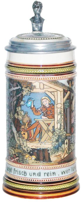 Man w Jug Etched Mettlach Signed Quindenus. (1 of 1)