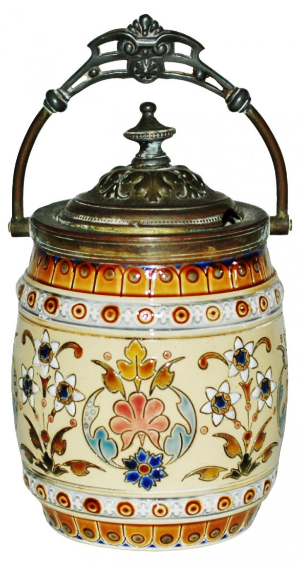 Mettlach Mosaic Biscuit Jar Metal Handle Rim & Lid (1 of 1)