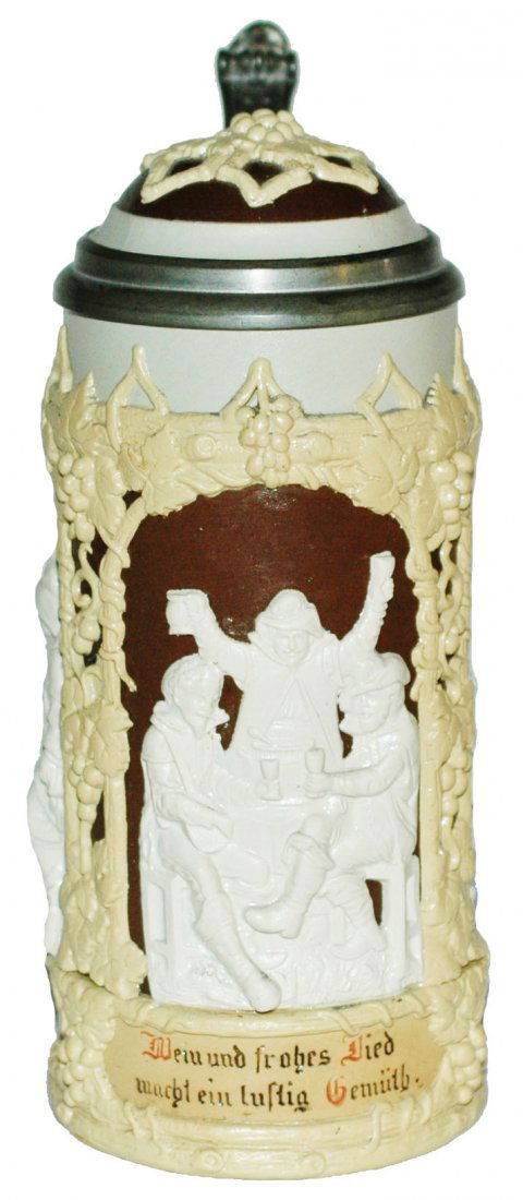 3 Drinking Scenes Mettlach Stein w Inlay Lid (1 of 1)