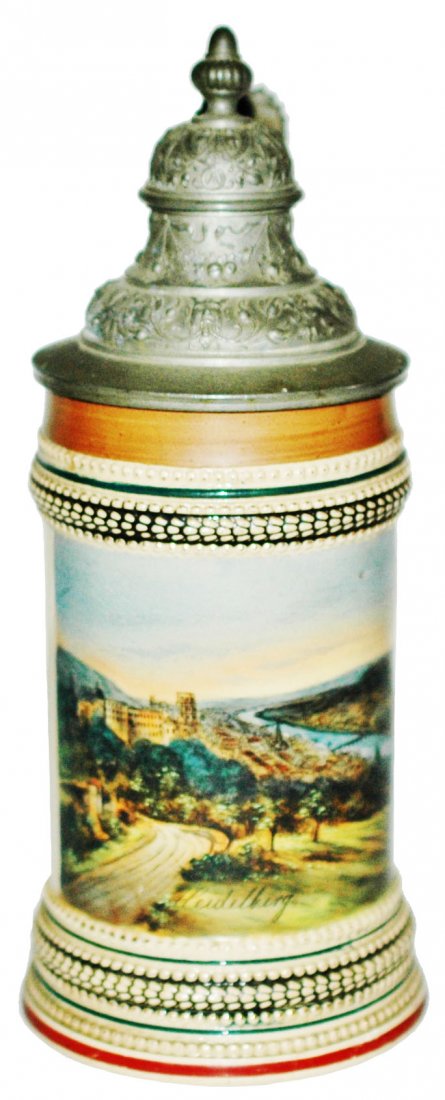 Heidelberg Scene 1/4L Stein: Pottery POG 1/4L. Heidelberg scene. Mint.