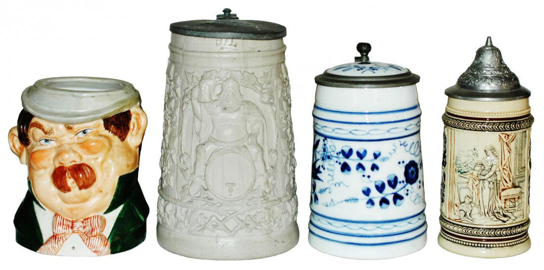 Lot of 4 Steins Character Stoneware,Porcelain, Cat (1 of 1)