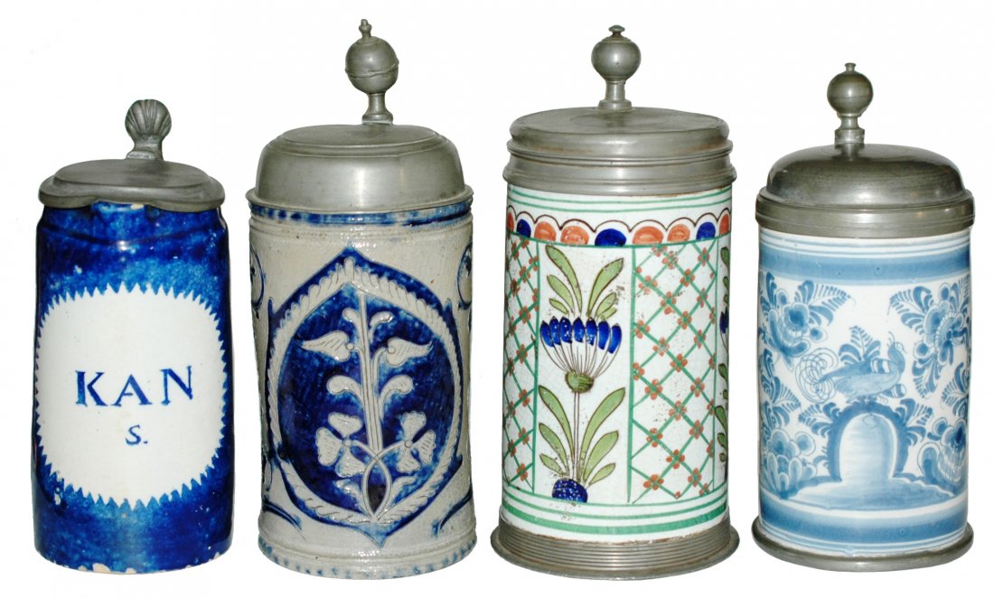 Lot of 4 Steins - 3 Faience + one Stoneware (1 of 1)