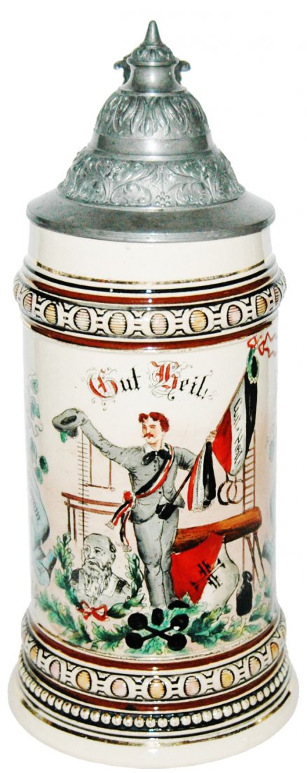4F Turner with Flag Merkelback & Wick Stein: Pottery Merkelbach & Wick POG 1/2L. 4F Turner with flag. Mint.