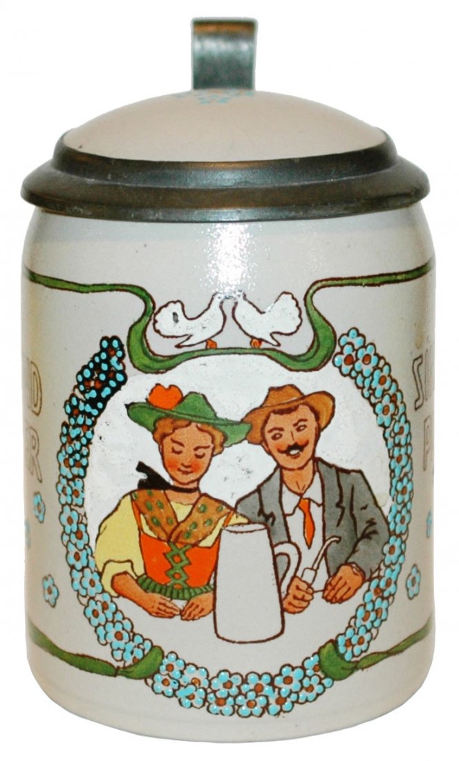 Alpine Couple in Wreath Mettlach Bavaria Stein (1 of 1)