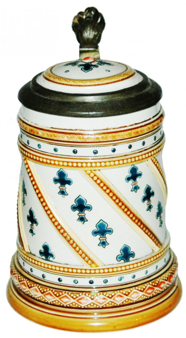 Fleur-de-lis Floral Mosaic Mettlach Stein w Inlay (1 of 1)