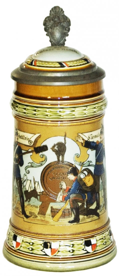 Military Soldiers Tapping a Barrel Mettlach Stein (1 of 1)