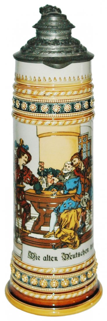 Great Etched 5L Mettlach Stein w Fancy Pewter Lid (1 of 1)
