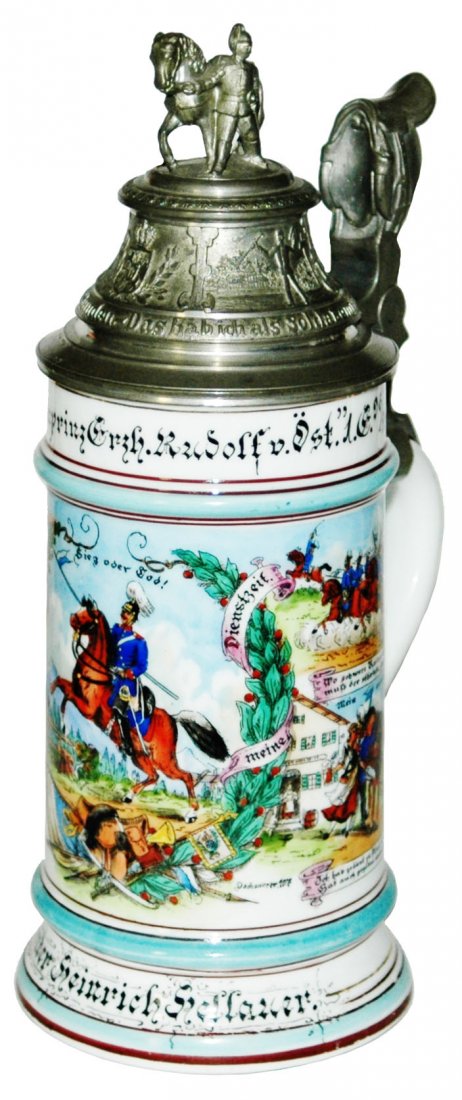 Unusual Horse & Soldier Finial Regimental Stein (1 of 1)