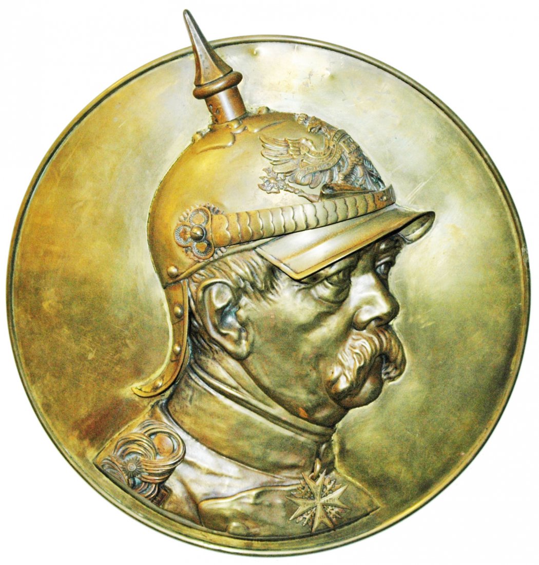 Unusual Brass Relief Bismark w Helmet Plaque (1 of 1)