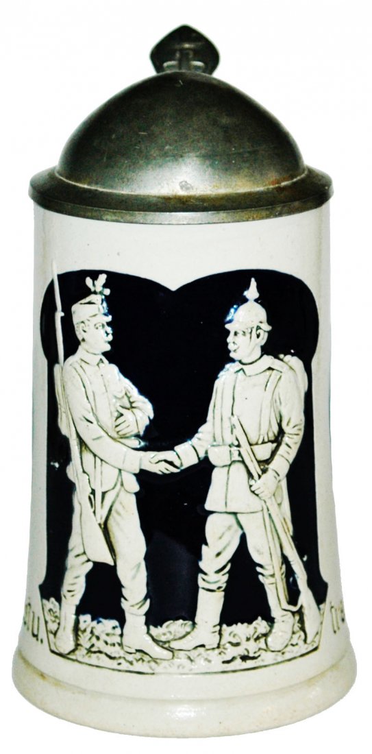 Franz Josef & Wilhelm II Alliance Stein: Pottery #5307 Relief 1/2L. Austrian German Alliance with Franz Josef and Wilhelm II. Mint.