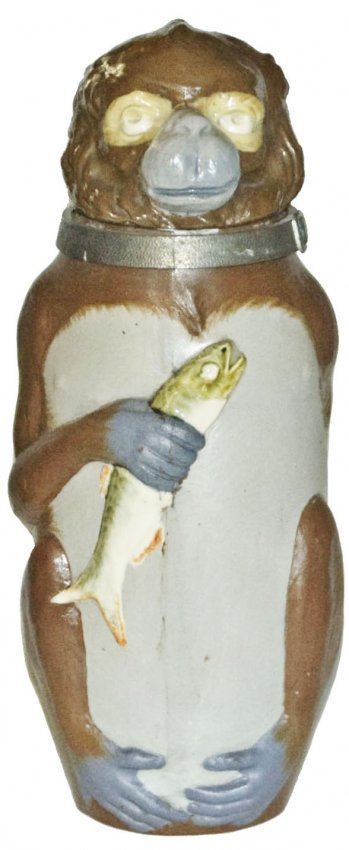 Monkey holds Fish Mettlach Character Stein (1 of 1)