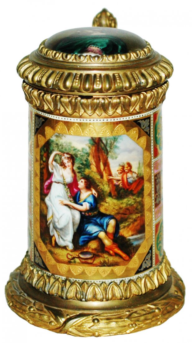 Royal Vienna Fancy Brass w Painted Soldiers Stein