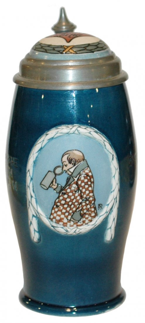 Franz Ringer Drinking Man Mettlach Stein w Inlay (1 of 1)