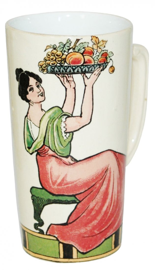 Mettlach Beaker w Handle Woman w Fruit Basket Mug (1 of 1)
