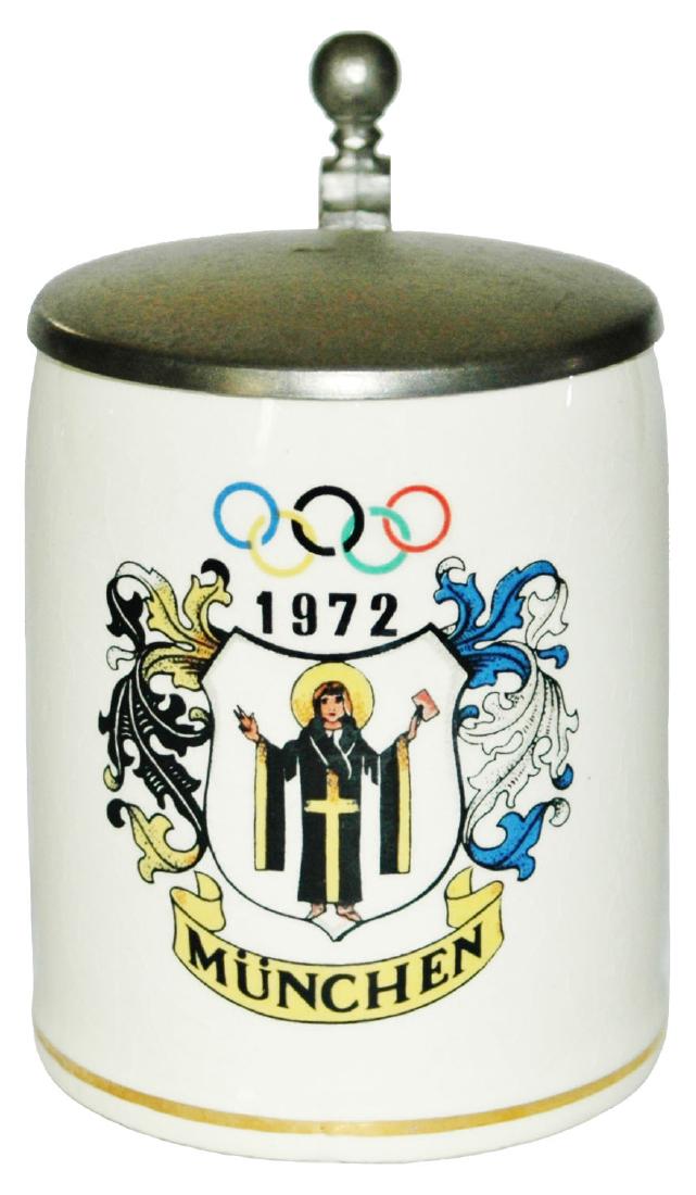 1972 Munich Olympics 1/2L Pottery stein: Pottery POG 1/2L. 1972 Munich Olympics. Mint.