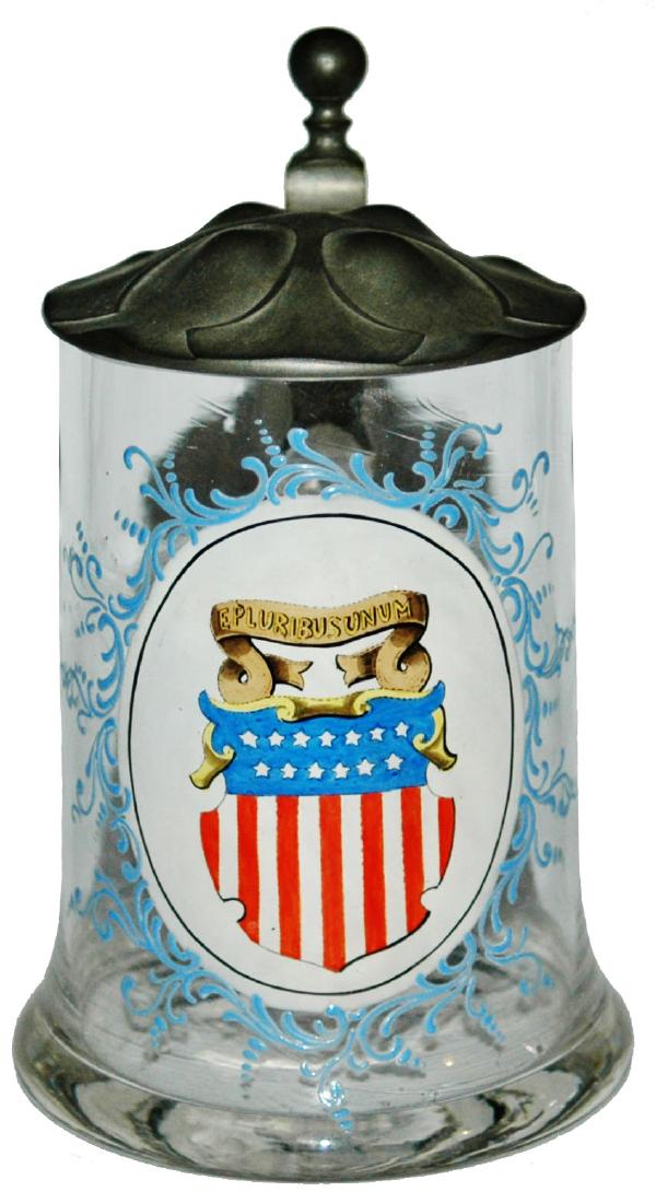 Enamel American Shield Glass Stein w Nouveau Lid (1 of 1)