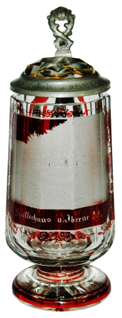 Ruby Stained Wheel-Cut Glass Stein w Prism Lid (1 of 1)