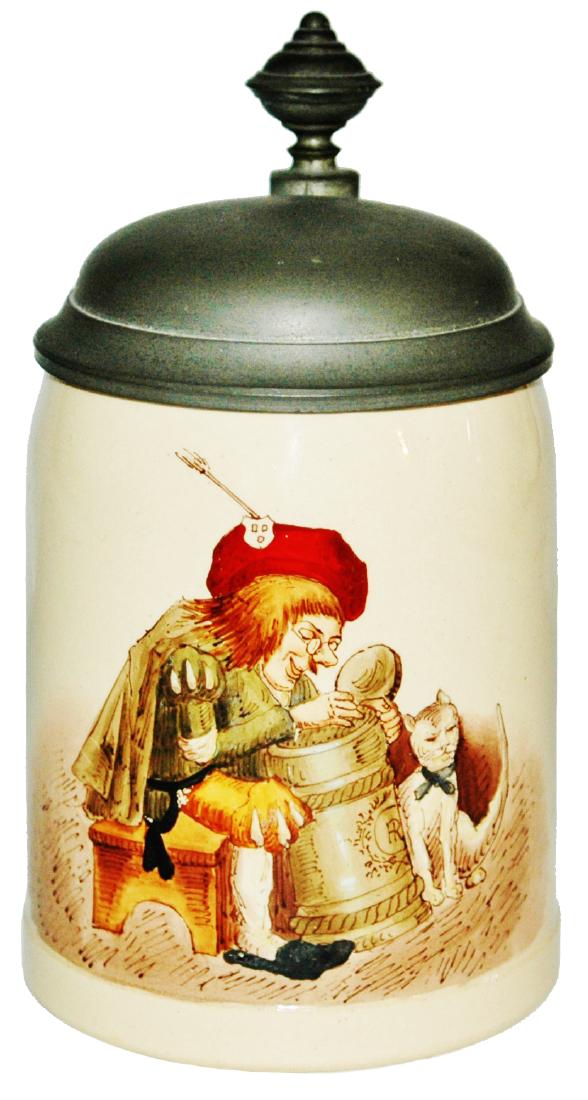 Drinking Cavalier w Cat  Hand Painted  HR  Stein (1 of 1)
