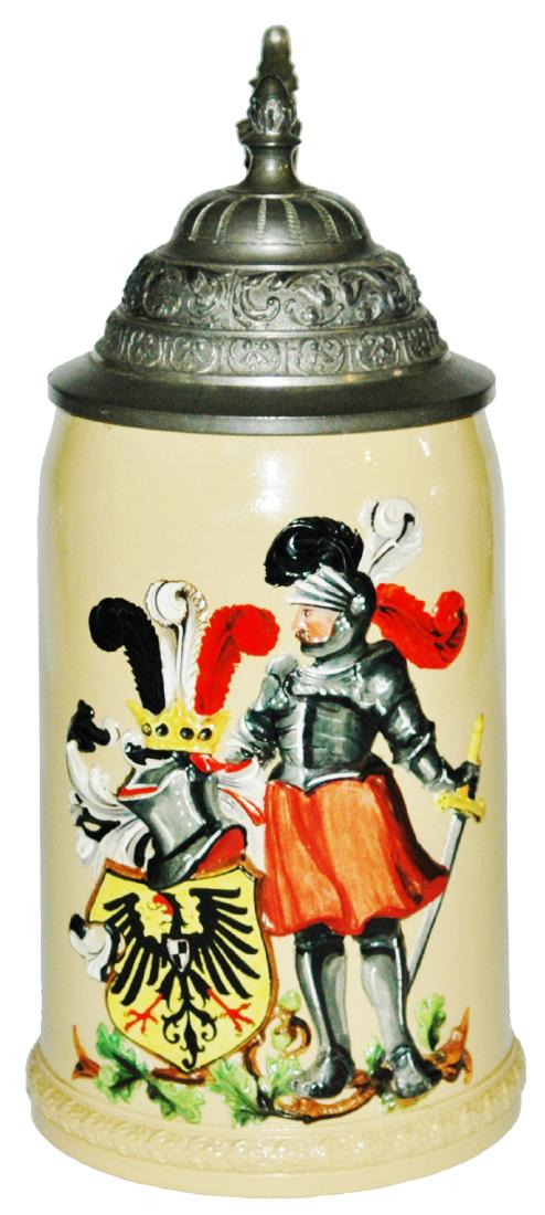 Mettlach Hand Painted Knight w Eagle shield Stein (1 of 1)