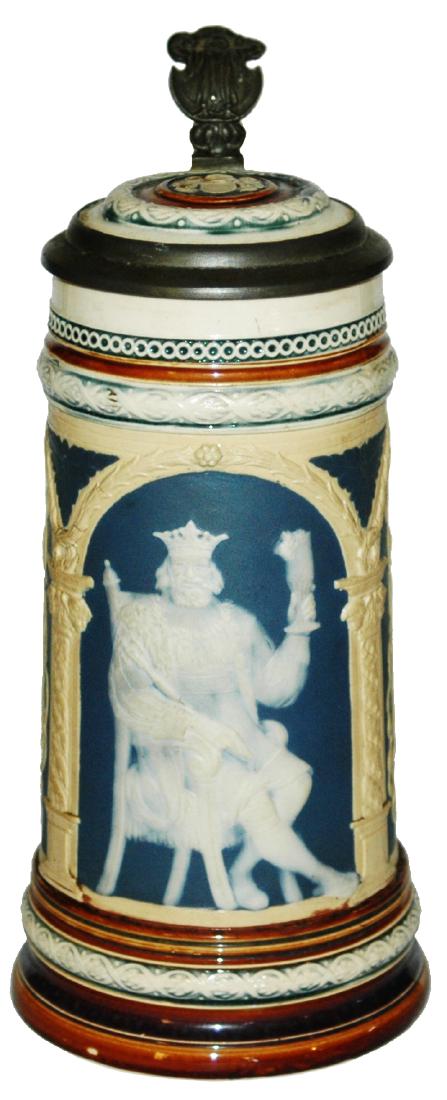 Mettlach Cameo Stein King Gambrinus w Inlay (1 of 1)