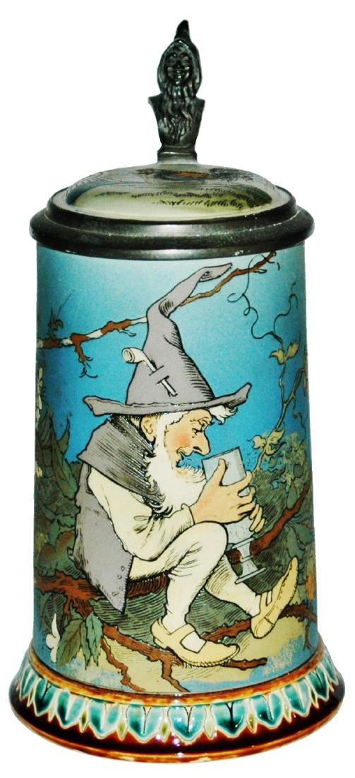 Mettlach Schlitt Dwarf in a nest Stein w Inlay (1 of 1)