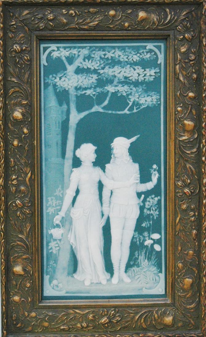 Mettlach Cameo Framed Man & Maiden Plaque (1 of 1)