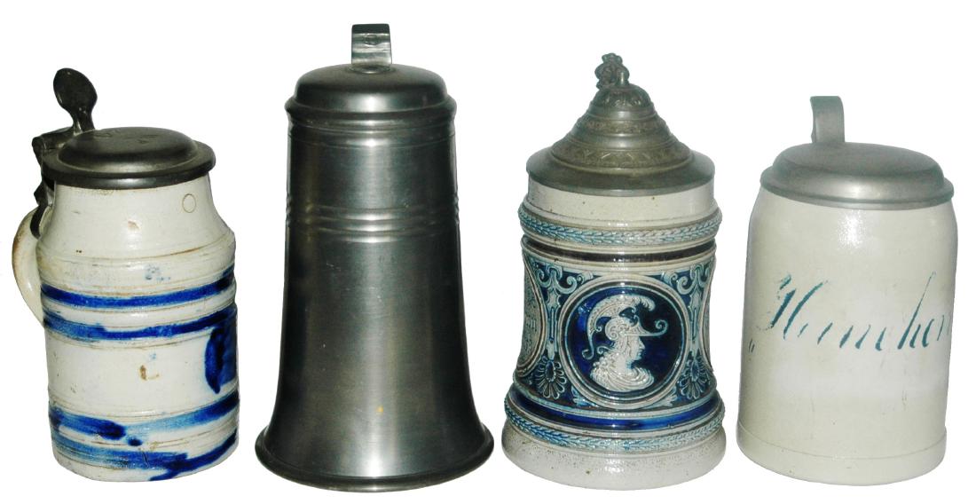 Lot of Four 1/2L Steins, Stoneware or Pewter (1 of 1)