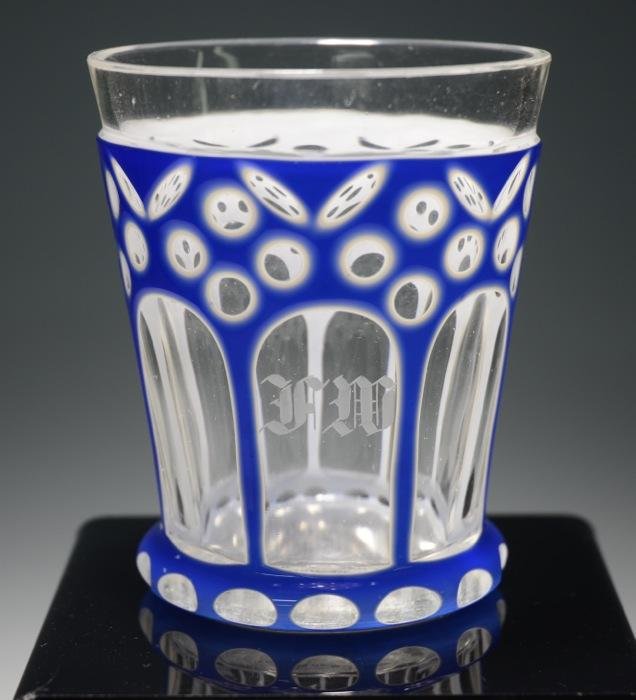 Blown Double Overlay Bohemian Glass 4" Beaker. (1 of 2)