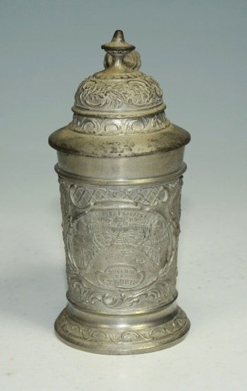 Miniature Relief Pewter St Louis Souvenir 1/8L Stein. (1 of 1)