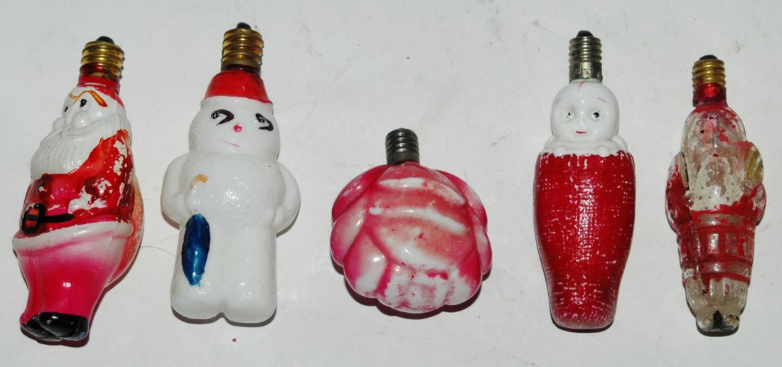 5 Figural Milk Glass Vintage Christmas Ornament Bulbs. (1 of 1)