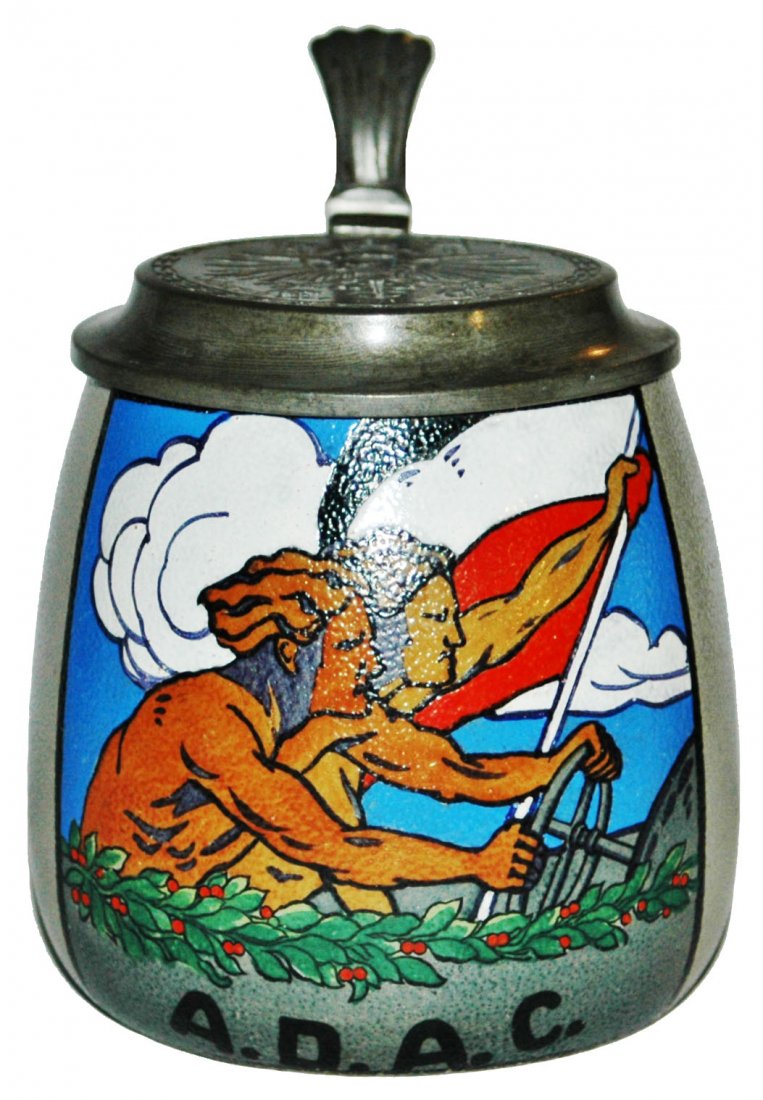 German Auto Club Men in Early Car Stoneware Stein (1 of 1)
