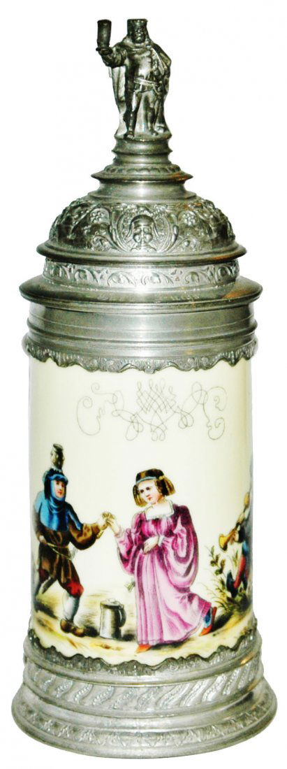 Fancy Pewter Porcelain Stein w Gambrinus Finial