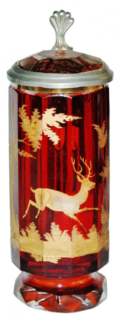 4/10L Wheel Cut Stag Glass Stein w Prism Lid (1 of 1)