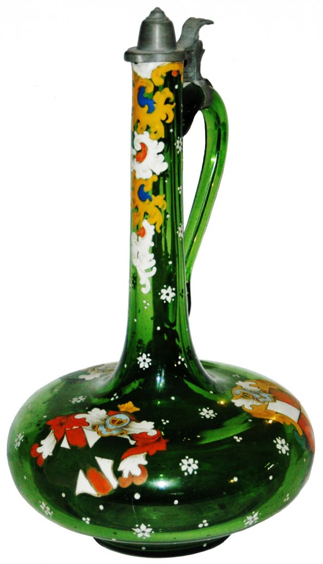 Egermann Green Glass Enamel Shields Stein