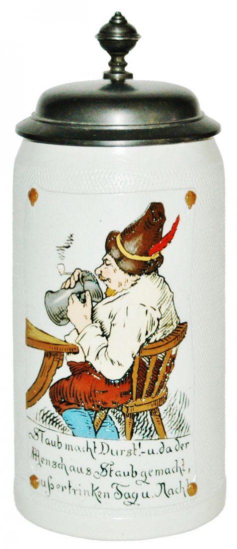 Mettlach 1L etched Stein Of Man Drinking (1 of 1)