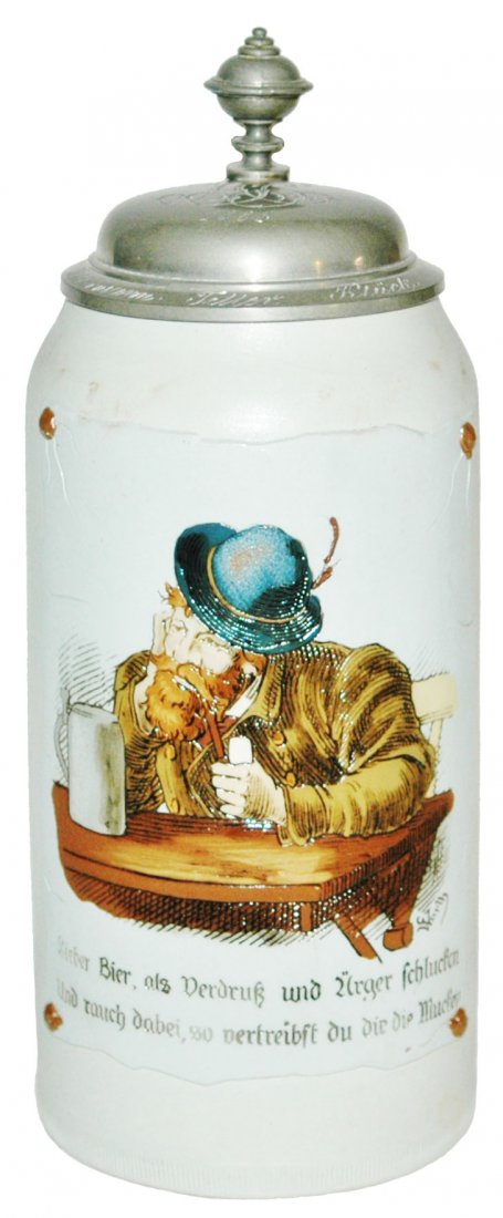 Mettlach 1L Man w Stein & Pipe dated 1886 (1 of 1)