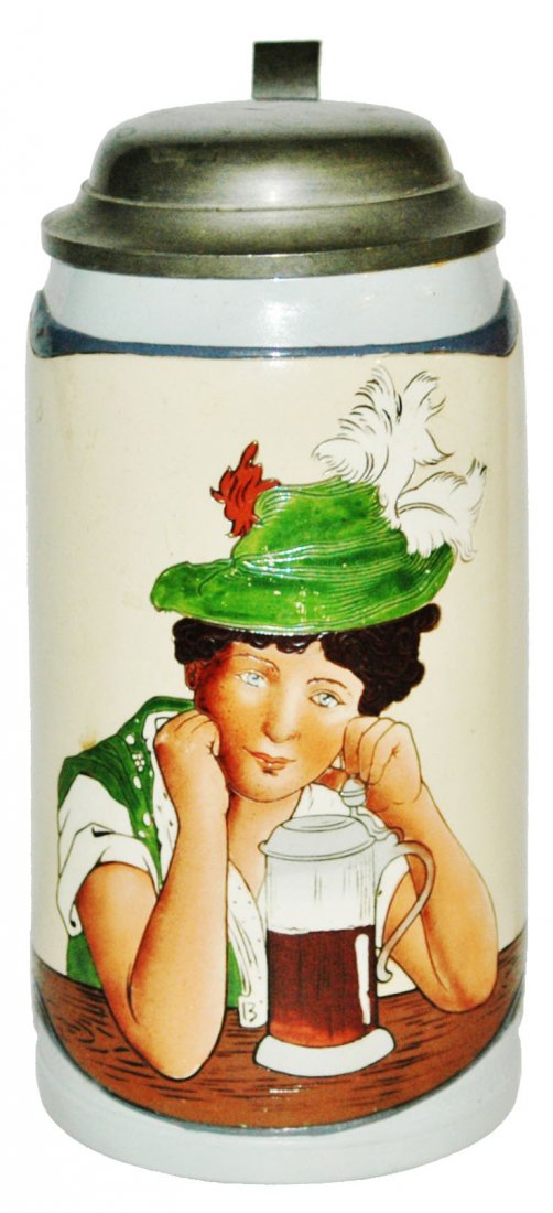 Mettlach 1L Bavarian Woman w Stein of Beer (1 of 1)