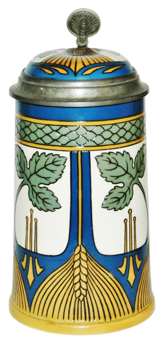 Mettlach Art Nouveau Wheat Design Stein wInlay Lid
