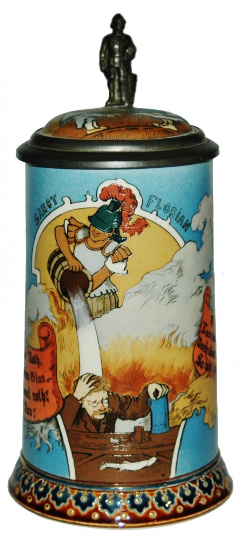 Schlitt St Florian Etched Mettlach Stein w Inlay (1 of 1)