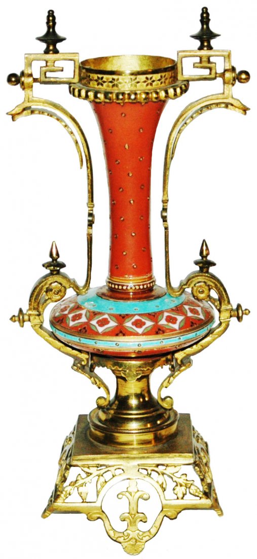 PAIR Mettlach Mosaic Vases w Dore Bronze Mounts (1 of 1)