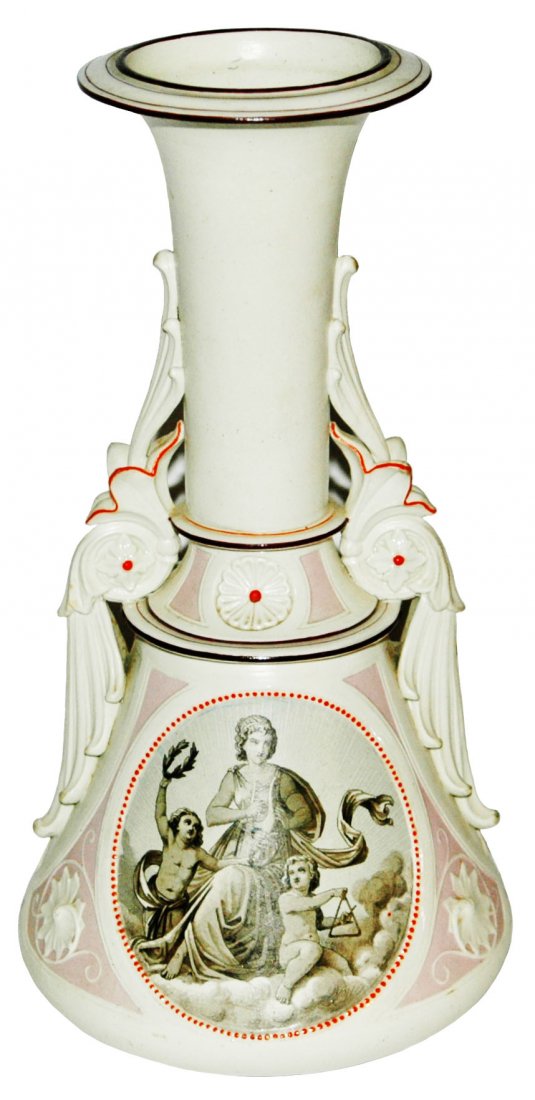 Mettlach Parion Vase w Women & Cherub Scenes: Mettlach Parion POG 12 1/2” Vase. Two different woman and cherub scenes. Rare.