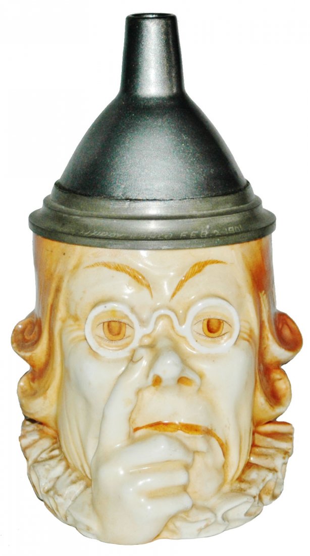 Nurnberg Judge Schierholz Character Stein: Character Stein 1/2L Schierholz Porcelain. Nurnberg Judge with funnel hat. .