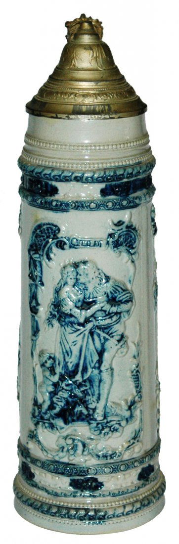 Whites Utica 2L Trumpeter & Maiden Stoneware Stein (1 of 1)