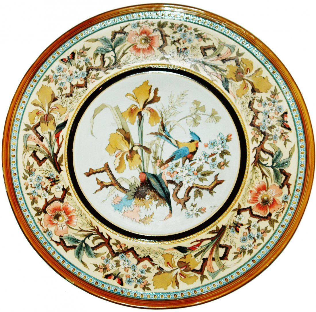 Bird & Floral Mettlach Etched 19" Plaque (1 of 1)