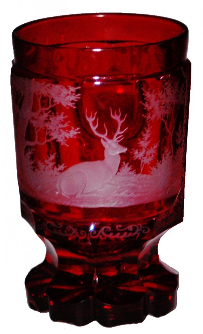 1860 Wheel-cut Stag on Facet Glass Beaker (1 of 1)