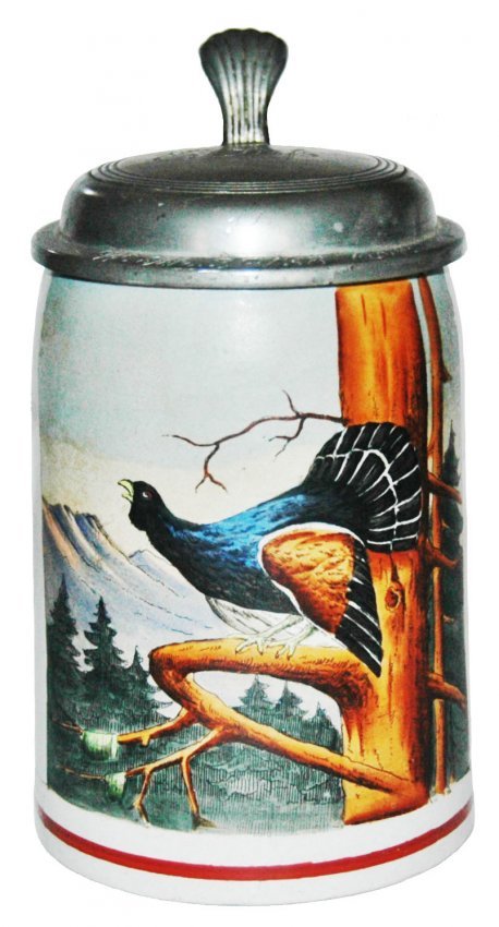 Pheasant in Tree Stoneware Stein: Stoneware POG 1/2L. Pheasant in tree. Mint.